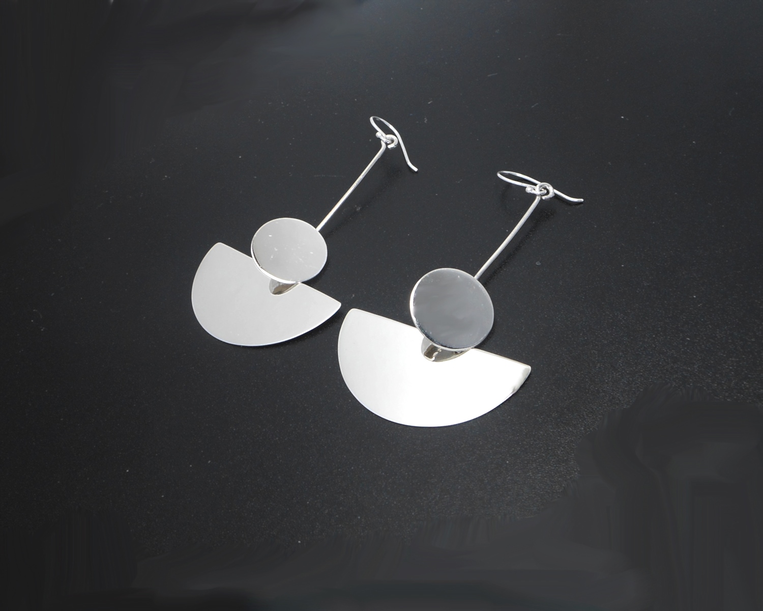 Handmade 925 Sterling Silver Circle & Semicircle Dangle Earrings – Modern Geometric Statement Jewelry - Image 10