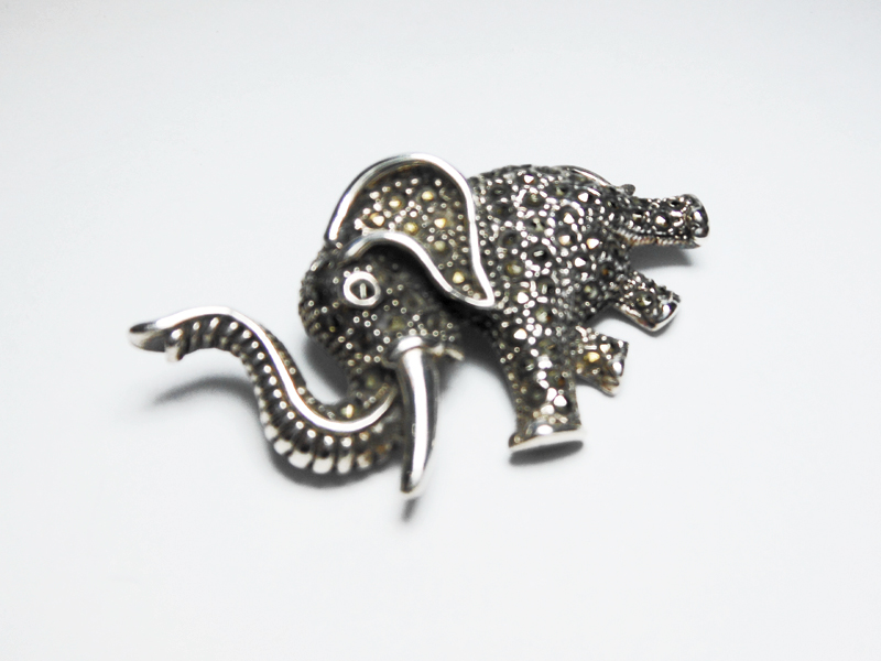 Sup Silver Marcasite Running Elephant Brooch 925 Sterling Silver, Handmade Jewlery Gifts For Her - Image 3