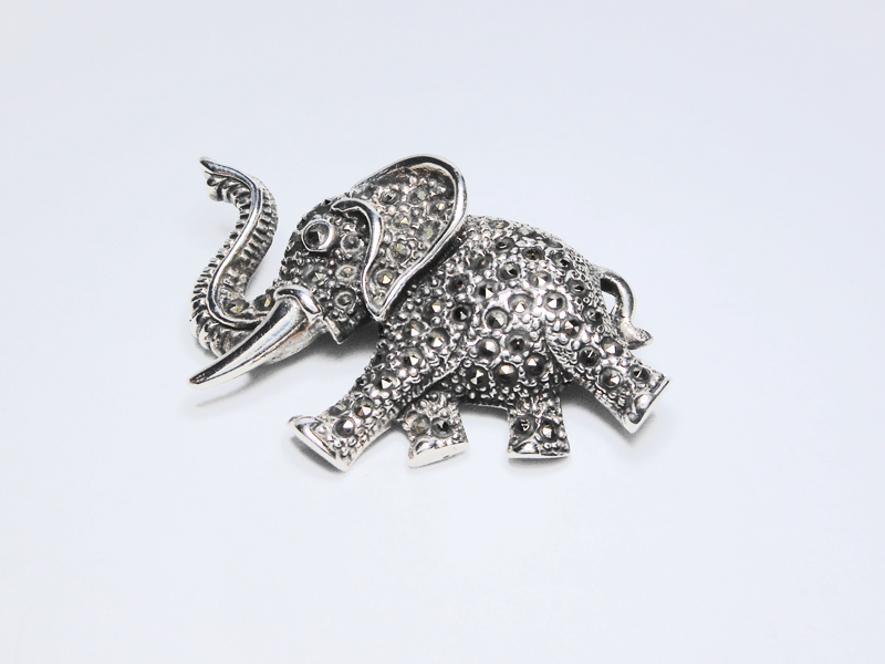 Sup Silver Marcasite Running Elephant Brooch 925 Sterling Silver, Handmade Jewlery Gifts For Her