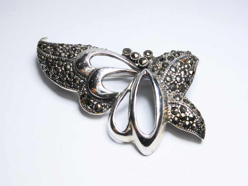Sup Silver Marcasite Butterfly Brooch 925 Sterling Silver, Handmade Butterfly Pin Jewelry Gifts