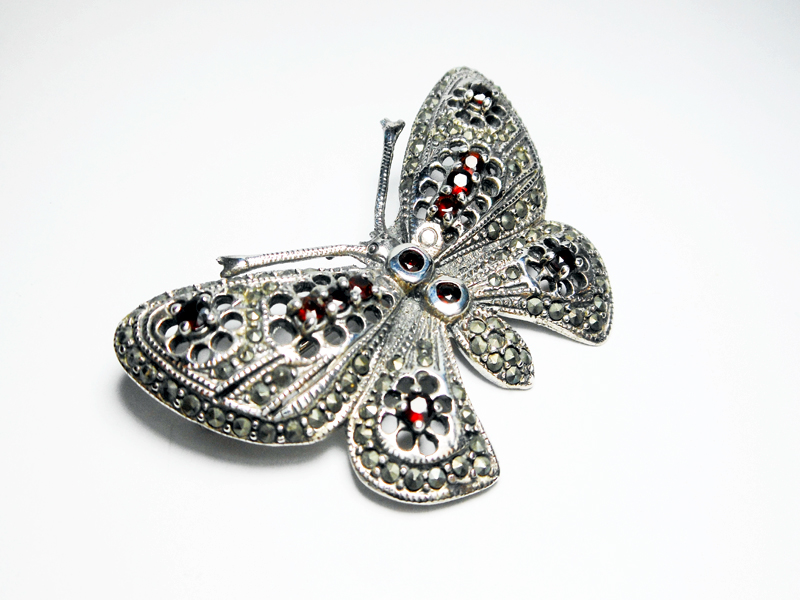 Garnet Butterfly Brooch, Silver Marcasite Pin | Sup Silver - Image 4