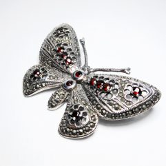 Garnet Butterfly Brooch, Silver Marcasite Pin | Sup Silver