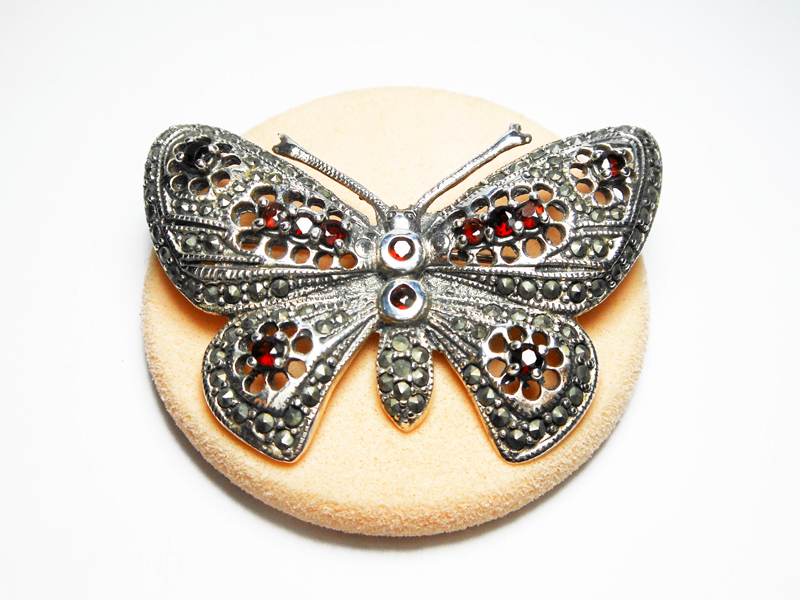 Garnet Butterfly Brooch, Silver Marcasite Pin | Sup Silver - Image 7