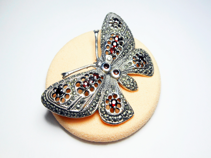 Garnet Butterfly Brooch, Silver Marcasite Pin | Sup Silver - Image 8