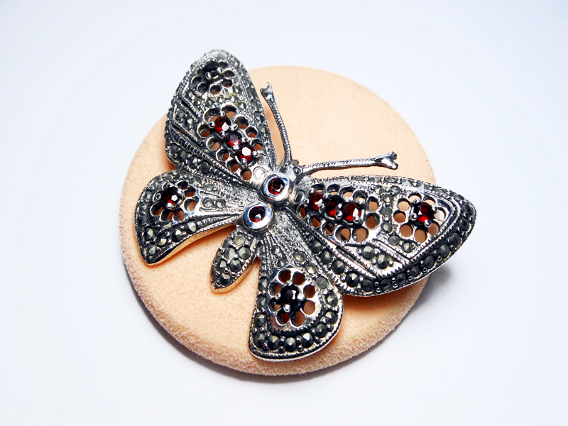 Garnet Butterfly Brooch, Silver Marcasite Pin | Sup Silver - Image 9