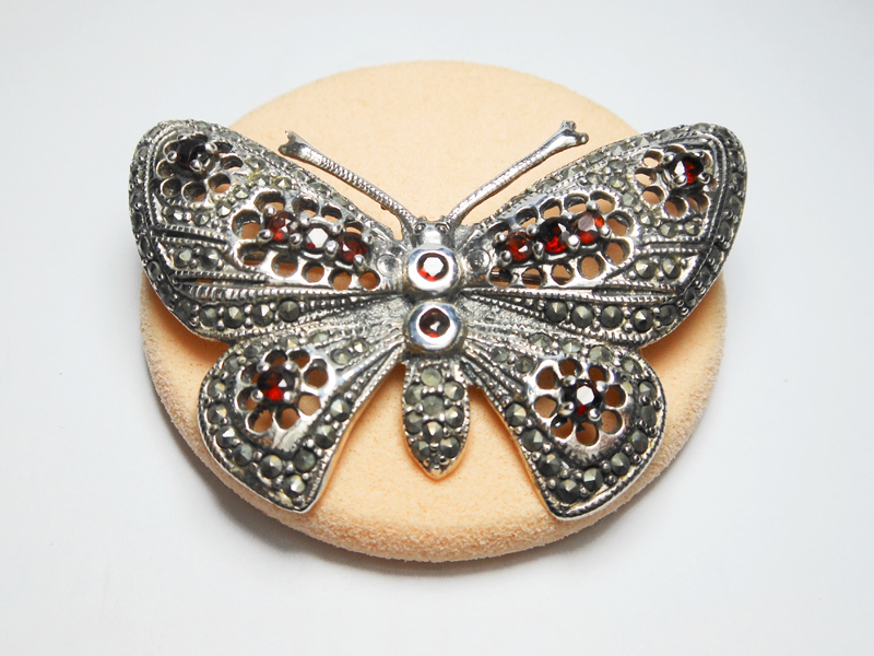 Garnet Butterfly Brooch, Silver Marcasite Pin | Sup Silver - Image 11