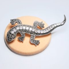 Sup Silver Marcasite & CZ Lizard Brooch 925 Sterling Silver, Handmade Animal Pin Jewelry Gifts
