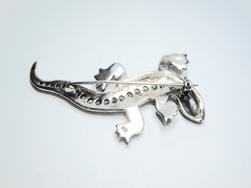 Sup Silver Marcasite & CZ Lizard Brooch 925 Sterling Silver, Handmade Animal Pin Jewelry Gifts - Image 7