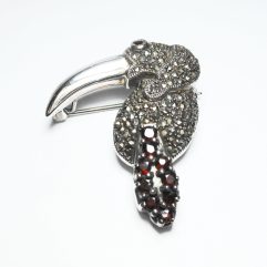 Sup Silver Marcasite Bird Brooch 925 Sterling Silver, Handmade Bird Pin Jewelry Gifts