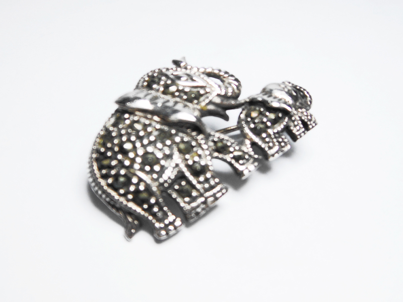 Mother and Baby Elephant Brooch, Silver Marcasite Pin | Sup Silver - Image 3