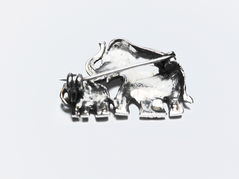 Mother and Baby Elephant Brooch, Silver Marcasite Pin | Sup Silver - Image 5