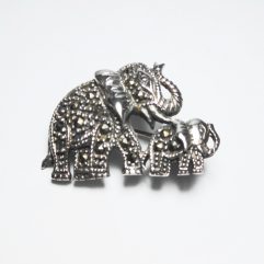 Mother and Baby Elephant Brooch, Silver Marcasite Pin | Sup Silver