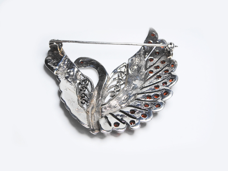 Sup Silver Marcasite & Red CZ Swan Brooch 925 Sterling Silver, Handmade Bird Pin Jewelry Gifts - Image 7