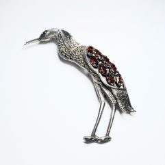 Sup Silver Marcasite and CZ Crane Brooch 925 Sterling Silver, Handmade Bird Pin Jewelry Gifts