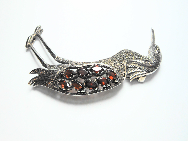 Sup Silver Marcasite and CZ Crane Brooch 925 Sterling Silver, Handmade Bird Pin Jewelry Gifts - Image 5