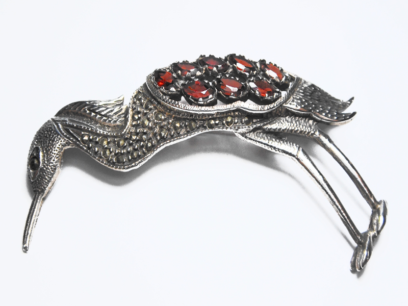 Sup Silver Marcasite and CZ Crane Brooch 925 Sterling Silver, Handmade Bird Pin Jewelry Gifts - Image 6