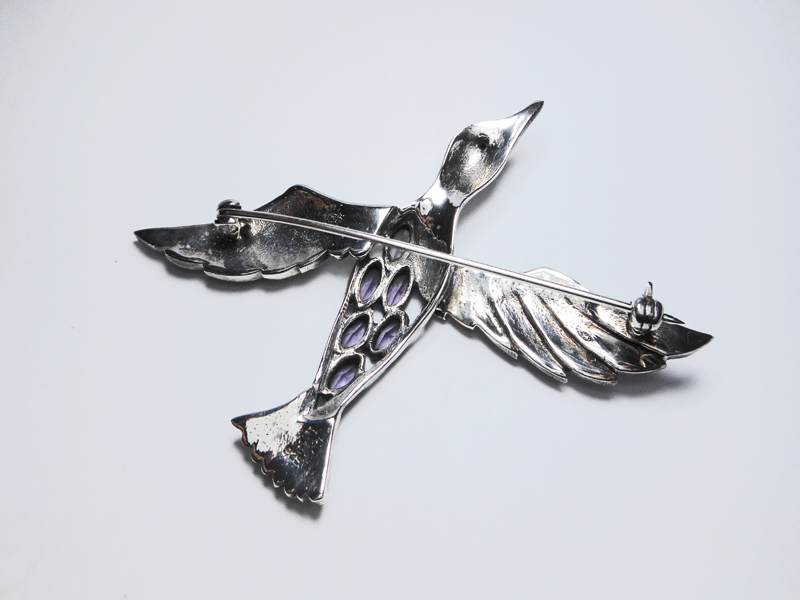 Sup Silver Marcasite Bird Brooch 925 Sterling Silver, Handmade Amethyst Pin For Holiday Gifts - Image 8