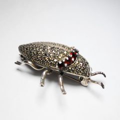 Sup Silver CZ & Marcasite Stones Bug Brooch 925 Sterling Silver, Handmade Marcasite Bug Pendant