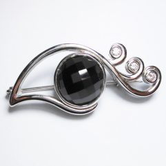 Sup Silver Black Onyx Brooch 925 Sterling Silver, Handmade Jewelry Gifts For Her