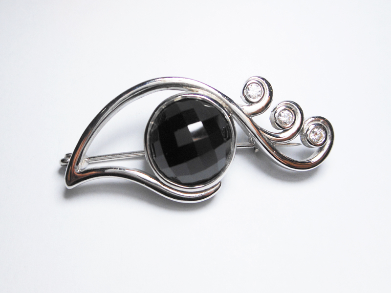 Sup Silver Black Onyx Brooch 925 Sterling Silver, Handmade Jewelry Gifts For Her