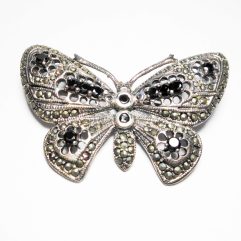 Onyx Butterfly Pin, Silver Marcasite Jewelry | Sup Silver