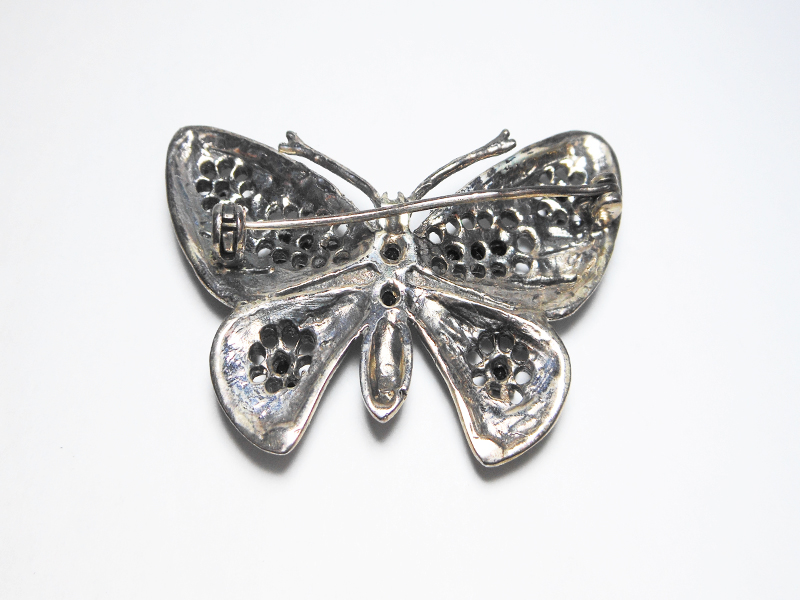 Onyx Butterfly Pin, Silver Marcasite Jewelry | Sup Silver - Image 5