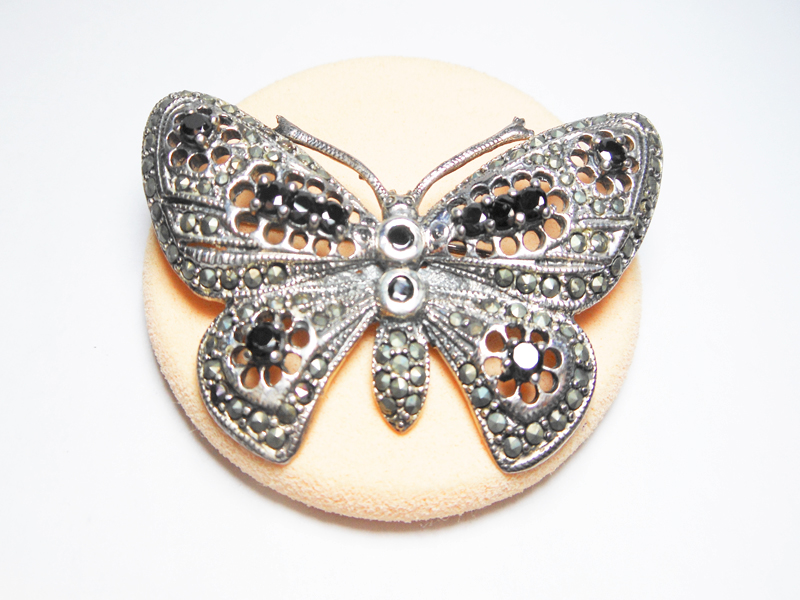 Onyx Butterfly Pin, Silver Marcasite Jewelry | Sup Silver - Image 6