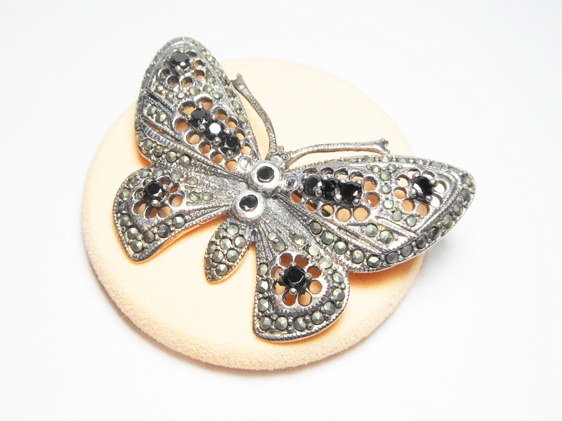 Onyx Butterfly Pin, Silver Marcasite Jewelry | Sup Silver - Image 8