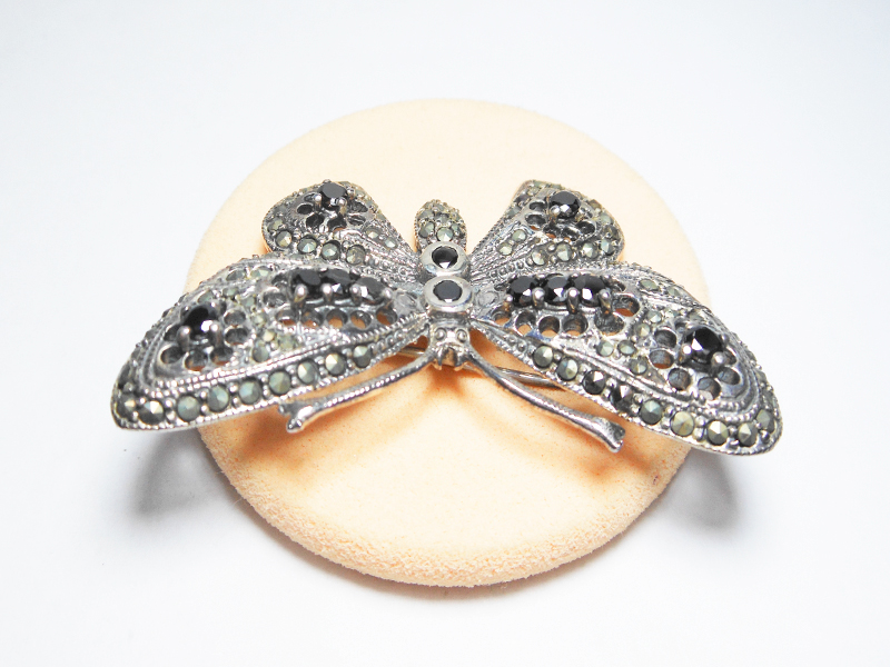Onyx Butterfly Pin, Silver Marcasite Jewelry | Sup Silver - Image 10