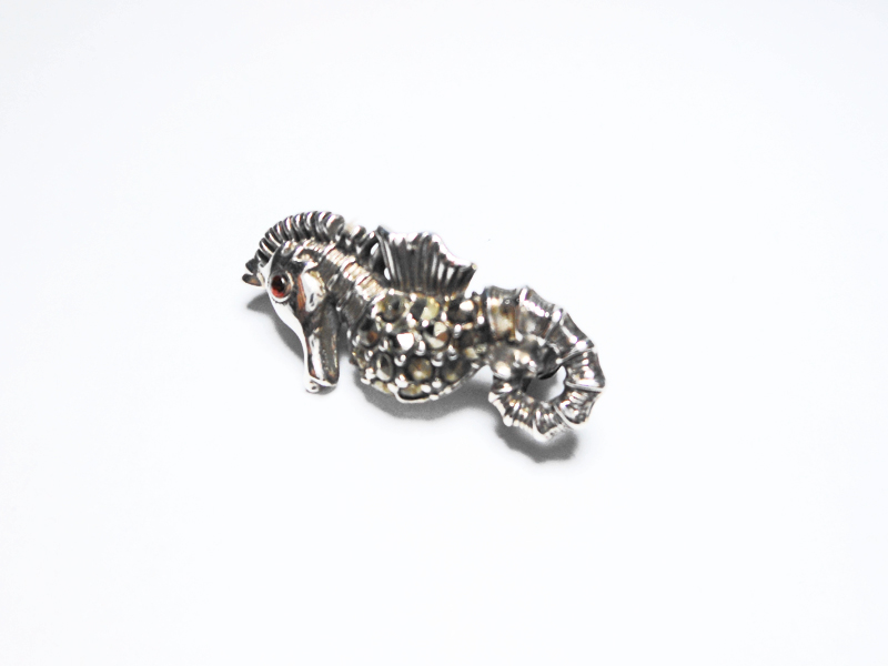 Sup Silver Marcasite Seahorse Brooch 925 Sterling Silver, Handmade Sea Animal Jewelry Gifts - Image 15