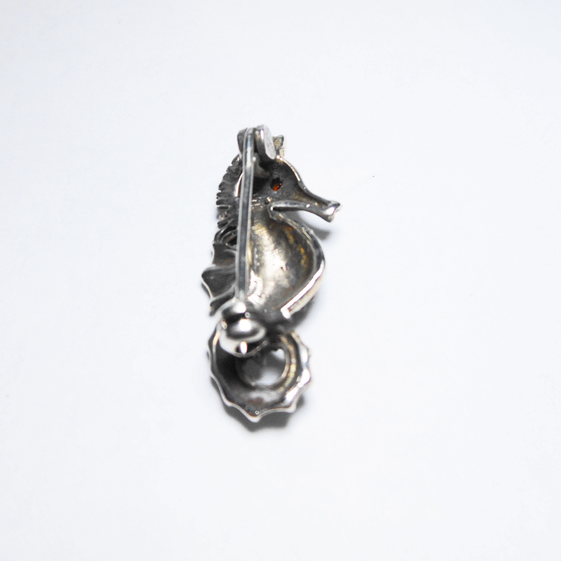 Sup Silver Marcasite Seahorse Brooch 925 Sterling Silver, Handmade Sea Animal Jewelry Gifts - Image 17