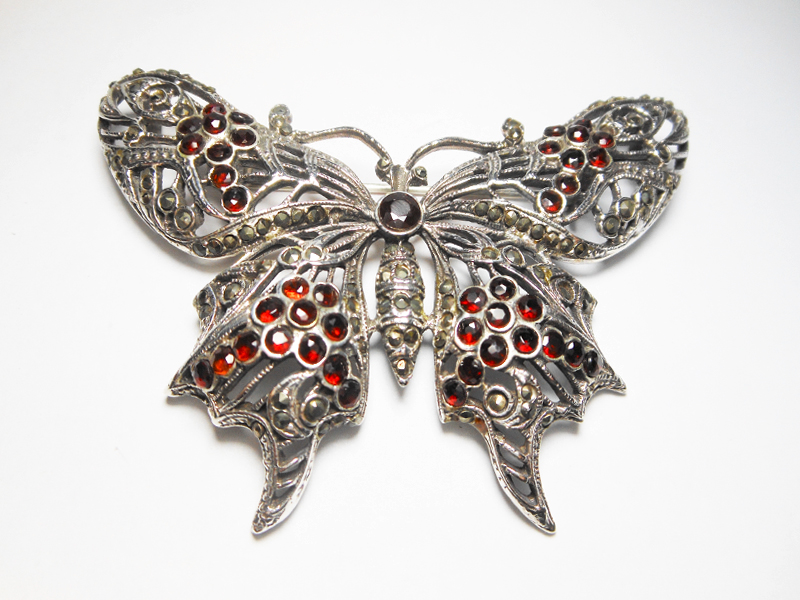 Garnet Butterfly Brooch, Large Silver Pendant | Sup Silver