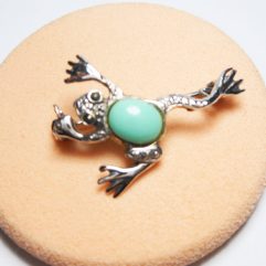 Sup Silver Turquoise and Marcasite Frog Brooch 925 Sterling Silver, Handmade Animal Pin Jewelry Gifts