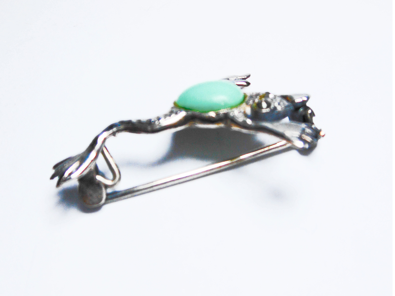 Sup Silver Turquoise and Marcasite Frog Brooch 925 Sterling Silver, Handmade Animal Pin Jewelry Gifts - Image 5
