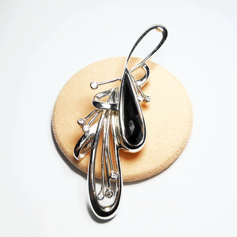 925 Silver Onyx Brooch, Black Floral Pendant | Sup Silver - Image 2