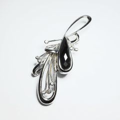 925 Silver Onyx Brooch, Black Floral Pendant | Sup Silver