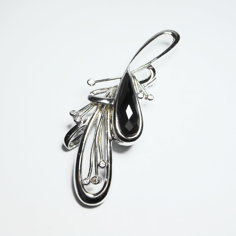 925 Silver Onyx Brooch, Black Floral Pendant | Sup Silver