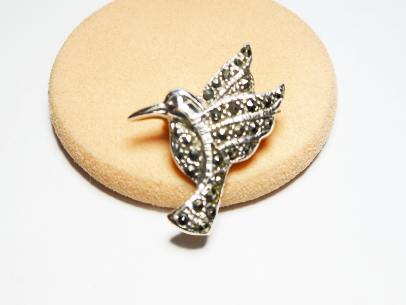 Sup Silver Marcasite Hummingbird Brooch 925 Sterling Silver, Handmade Bird Pendant Jewelry Gifts - Image 12
