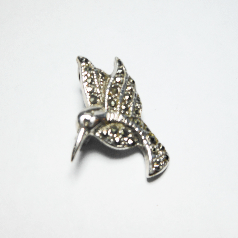Sup Silver Marcasite Hummingbird Brooch 925 Sterling Silver, Handmade Bird Pendant Jewelry Gifts - Image 15