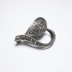 Sup Silver Marcarsite Heart Brooch 925 Sterling Silver, Handmade Valentine's Gifts For Her