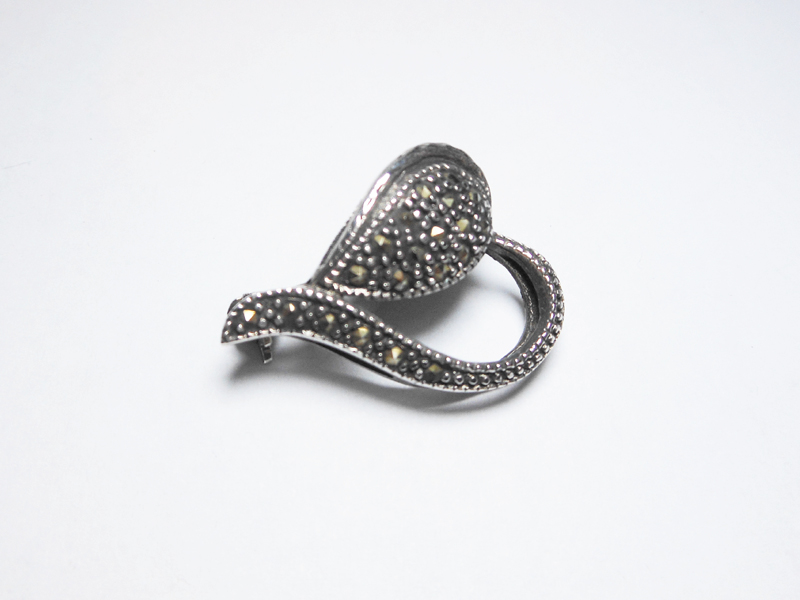 Sup Silver Marcarsite Heart Brooch 925 Sterling Silver, Handmade Valentine's Gifts For Her