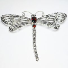 Silver Dragonfly Brooch, Garnet Stone Brooch | Sup Silver