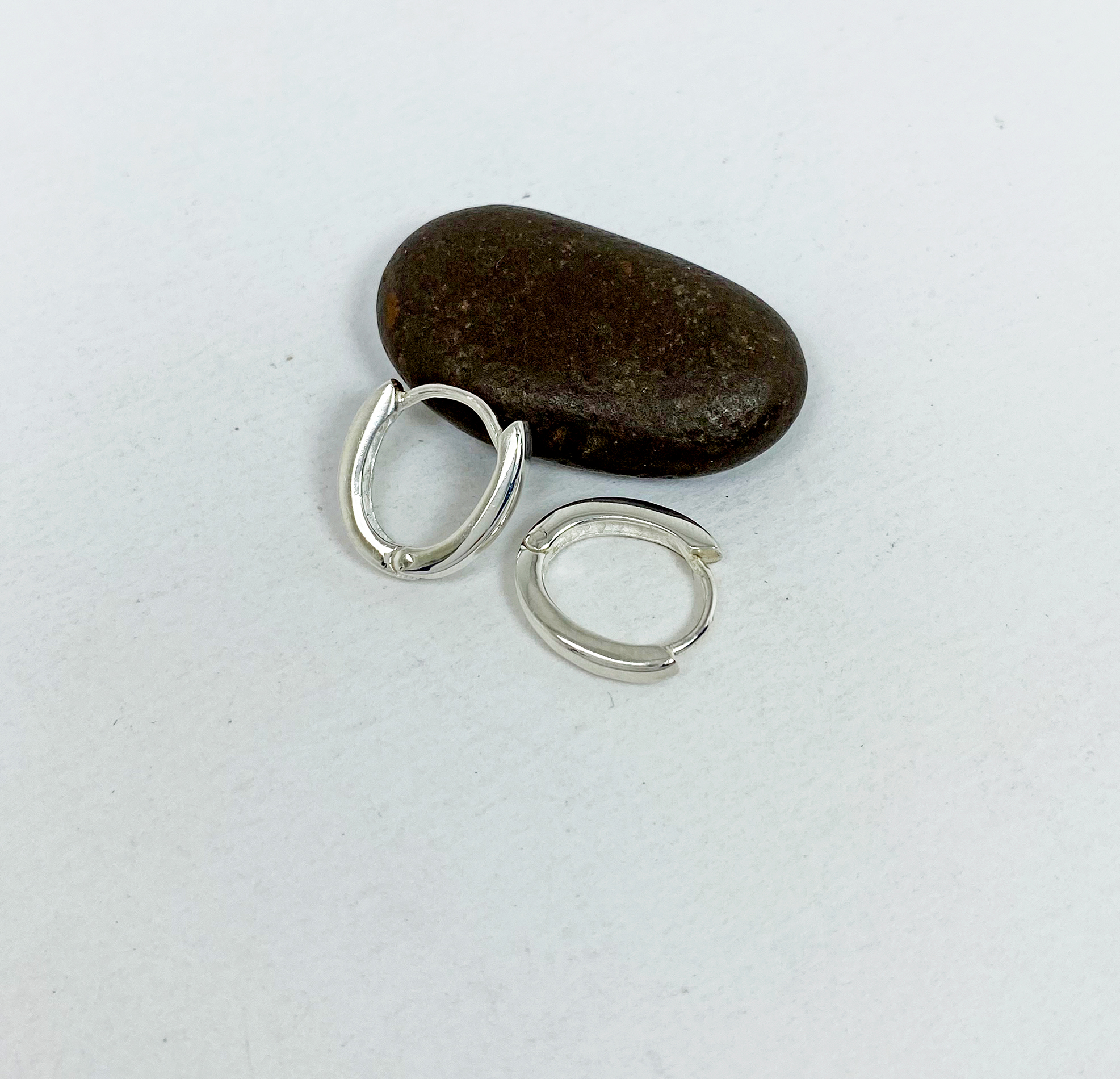 Oval Huggie Earrings – 925 Sterling Silver 2mm Wide Unisex Handmade Hoops - Image 8