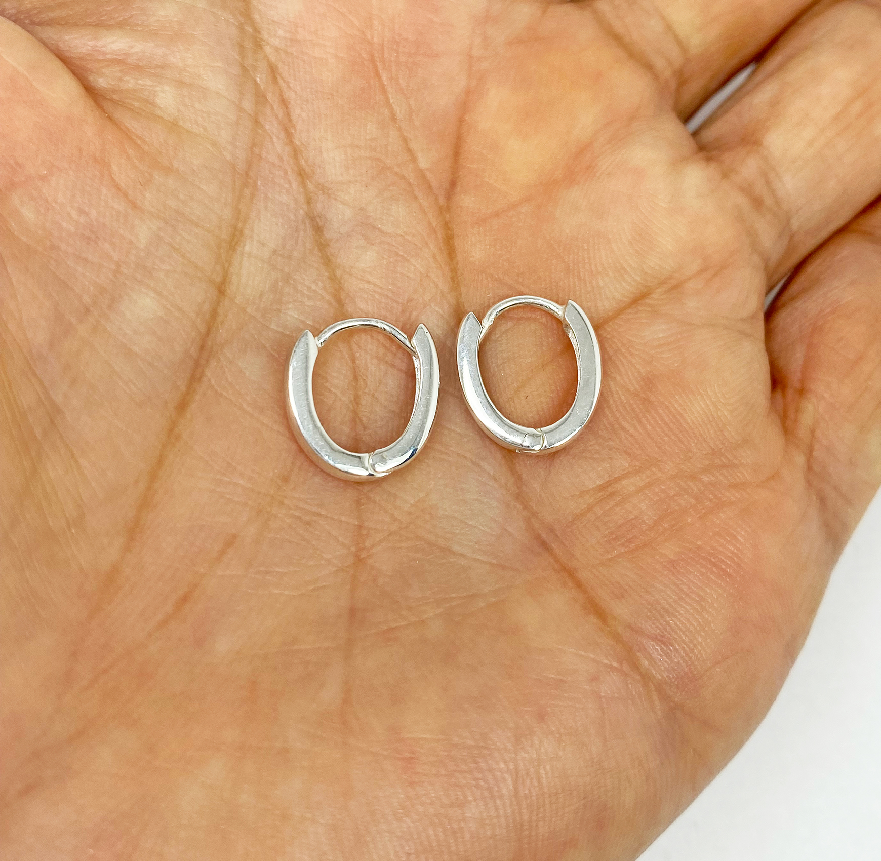 Oval Huggie Earrings – 925 Sterling Silver 2mm Wide Unisex Handmade Hoops - Image 9