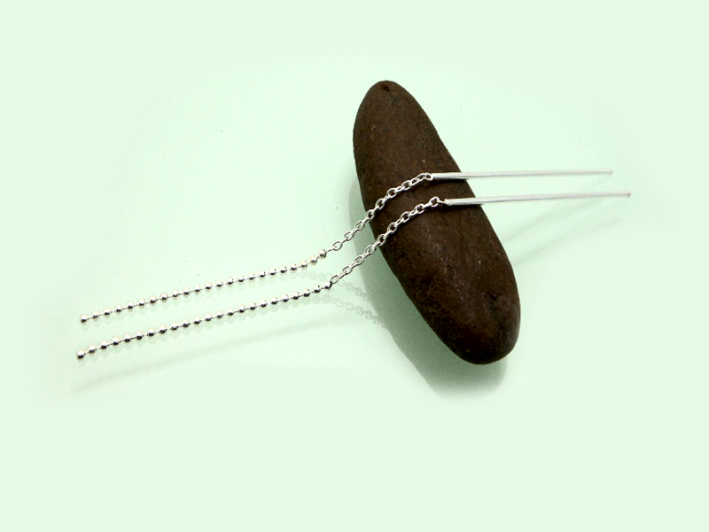 Handmade Ball Chain Threader Earrings – 925 Sterling Silver Minimalist Line Jewelry - Image 2