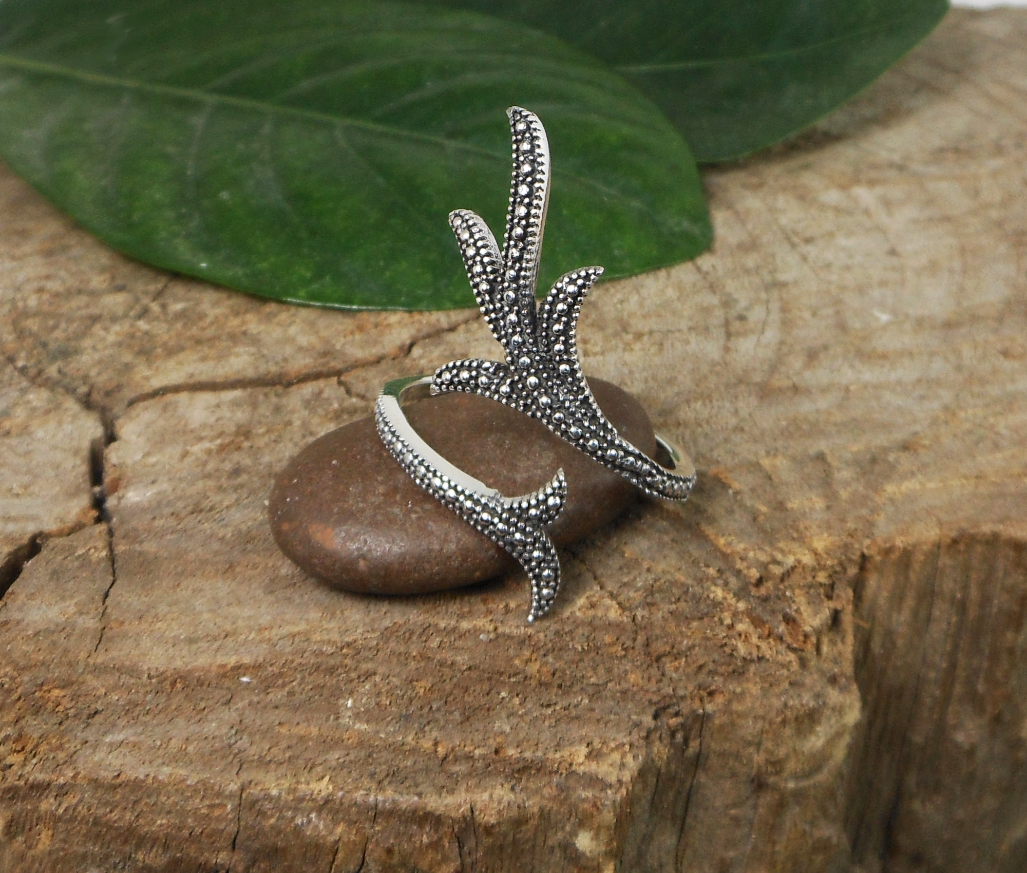Handmade Leaf Branch Wrap Ring – 925 Sterling Silver Adjustable Statement Jewelry - Image 2