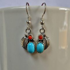 Blue Turquoise Floral Dangle Earrings – 925 Sterling Silver Handmade Jewelry