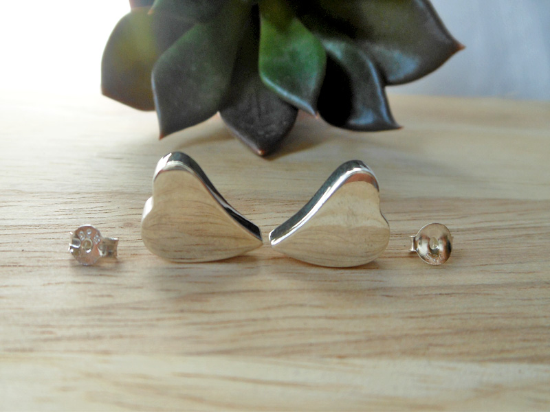 Minimalist 925 Sterling Silver Puffed Heart Stud Earrings – Handmade Love Jewelry - Image 2