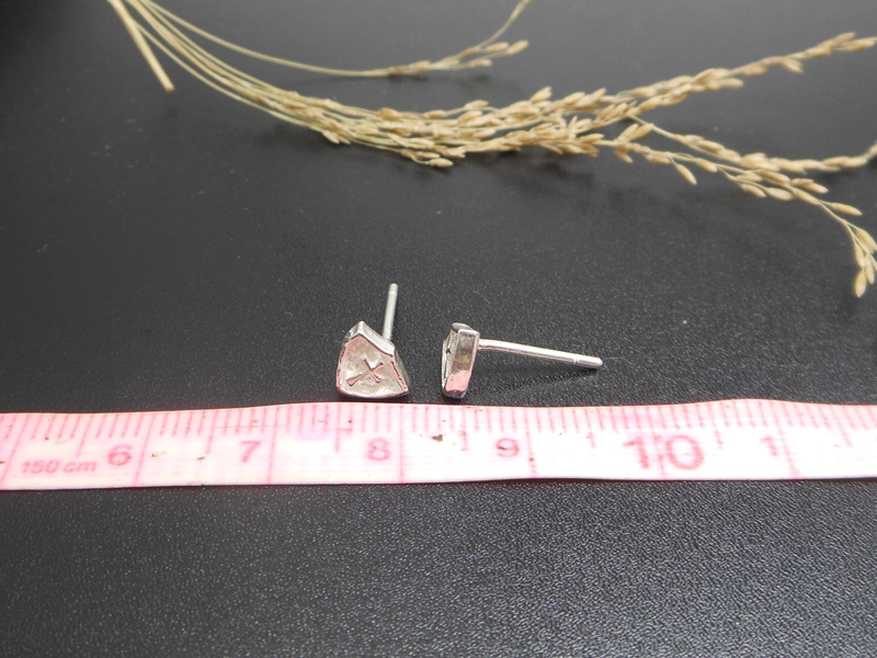 Handmade 925 Sterling Silver Cross Triangle Stud Earrings – Men's Minimalist Jewelry - Image 7
