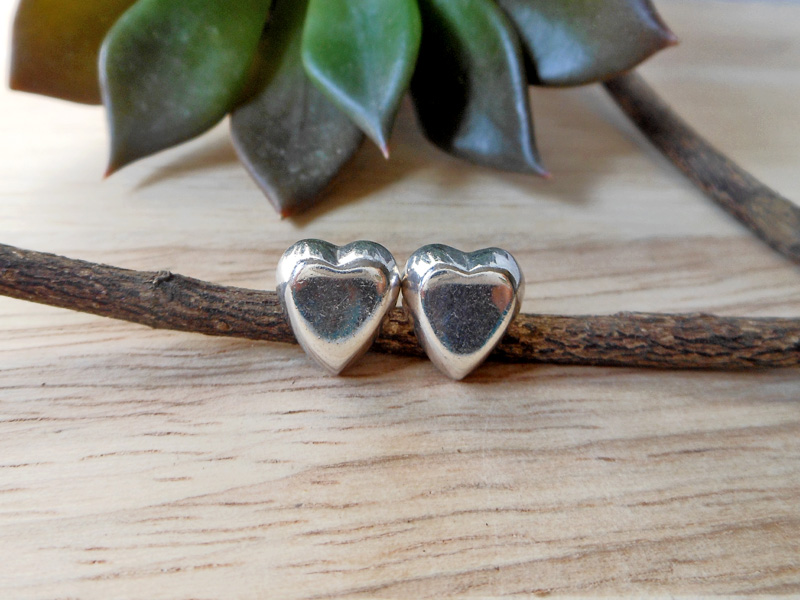 Minimalist 925 Sterling Silver Puffy Heart Stud Earrings – Romantic Handmade Jewelry - Image 2